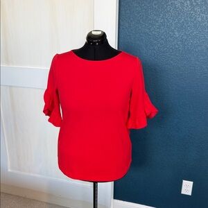 Ann Taylor Bright Red Ruffle Sleeve Blouse
